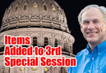 Governor Abbott Announces Additional Items for Third Special Session Governor Greg Abbott submitted a message to the Secretary of the Senate identifying two additional agenda items for the Third Special Session that began Monday, September 20.Â