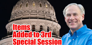 Governor Greg Abbott submitted a message to the Secretary of the Senate identifying two additional agenda items for the Third Special Session that began Monday, September 20. 