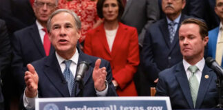 Gov. Greg Abbott and House Speaker Dade Phelan during a press conference at the state Capitol on June 16, 2021. Photo Credit: Sophie Park/The Texas Tribune