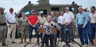 Governor Greg Abbott today held a press conference in Del Rio where he vowed to continue surging state resources to secure the border and address the chaos in Del Rio created by the Biden Administration. Image: Office of The Governor
