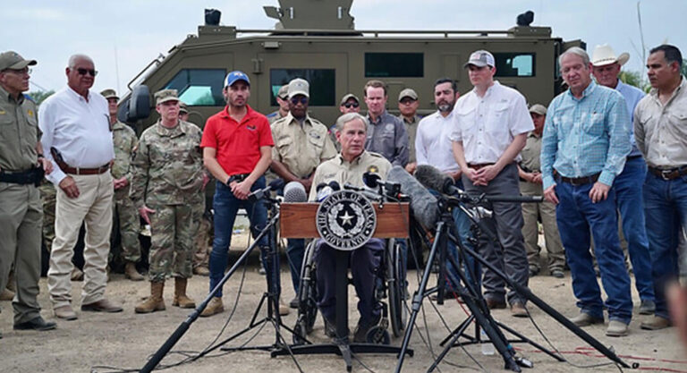 Governor Greg Abbott today held a press conference in Del Rio where he vowed to continue surging state resources to secure the border and address the chaos in Del Rio created by the Biden Administration. Image: Office of The Governor