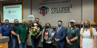 Janet Robles is congratulated by the PSJA ISD School Board as well as the PSJA Superintendent.PSJA ISD Image