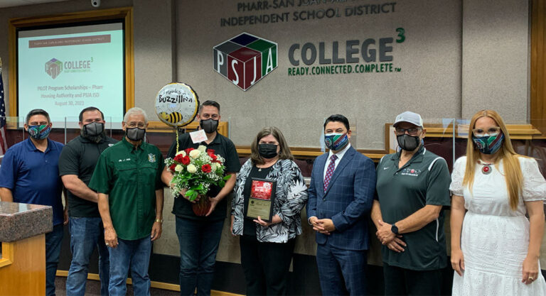 Janet Robles is congratulated by the PSJA ISD School Board as well as the PSJA Superintendent.PSJA ISD Image