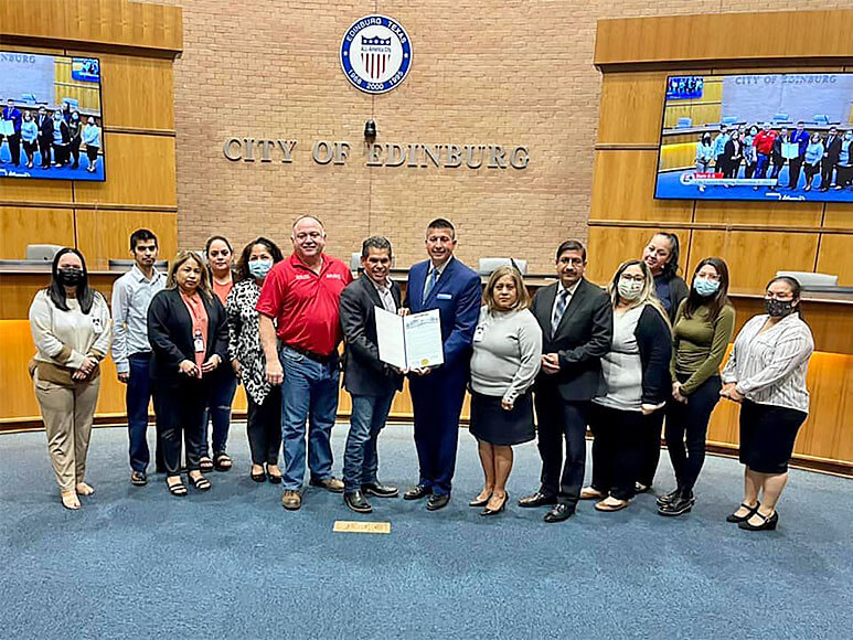 Judge Terry Palacios Accepts Proclamation Honoring Years of Service from the City of Edinburg. Courtesy Image