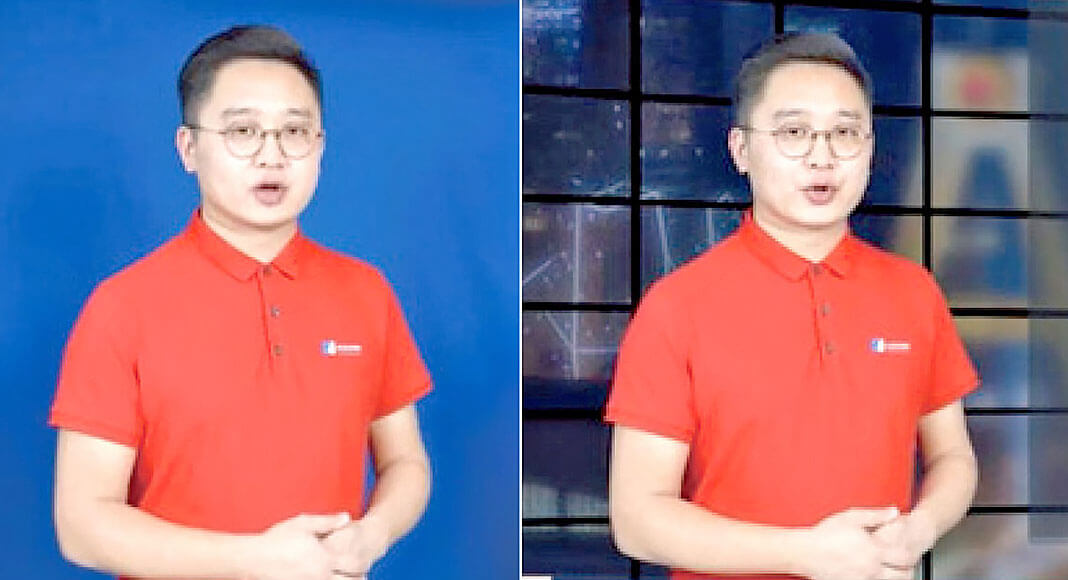 (R) A screenshot image of the real-life news anchor on the “N Xiaohei Finance” program (L) N Xiaohei’s AI-rendered virtual twin in a blue background. (An Epoch Times composite image)