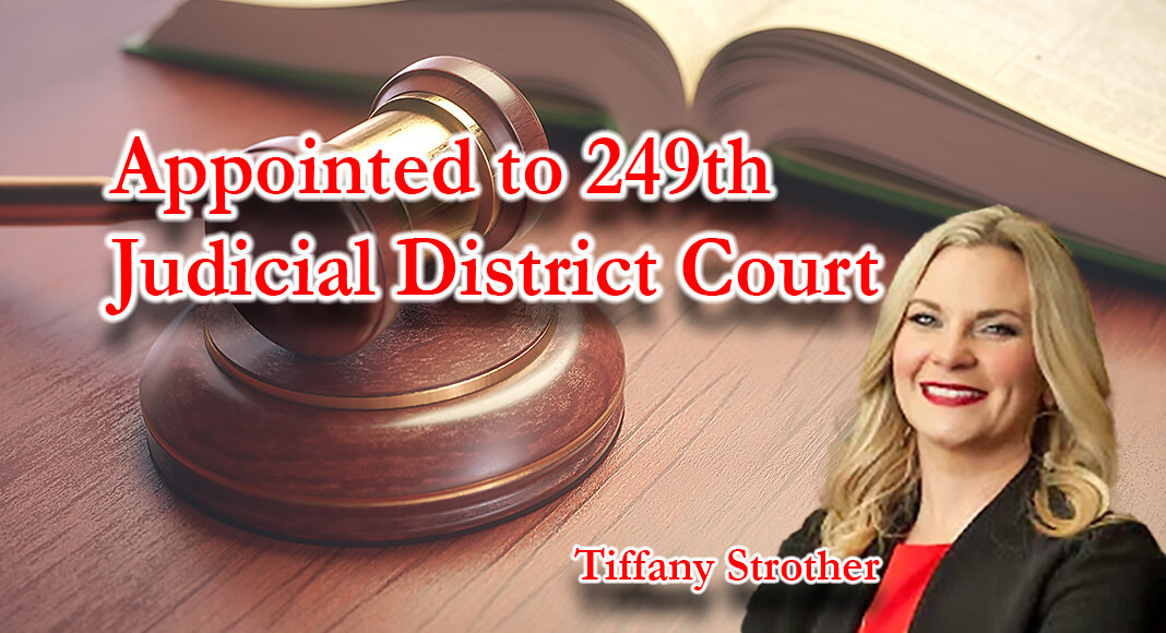 Governor Greg Abbott has appointed Tiffany Strother to the 249th Judicial District Court in Johnson and Somervell Counties, effective October 1, 2022, for a term set to expire on December 31, 2022, or until her successor is duly elected and qualified.  Image Source:  https://www.linkedin.com/in/tiffany-strother-ba85814b