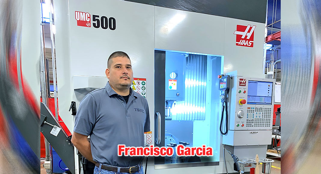 Francisco Garcia, a TSTC Precision Machining Technology instructor in Harlingen, introduces the program’s new Haas UMC-500 computer numerical control (CNC) 5-axis machine that will be available for the fall 2022 semester. (Photo courtesy of TSTC.)