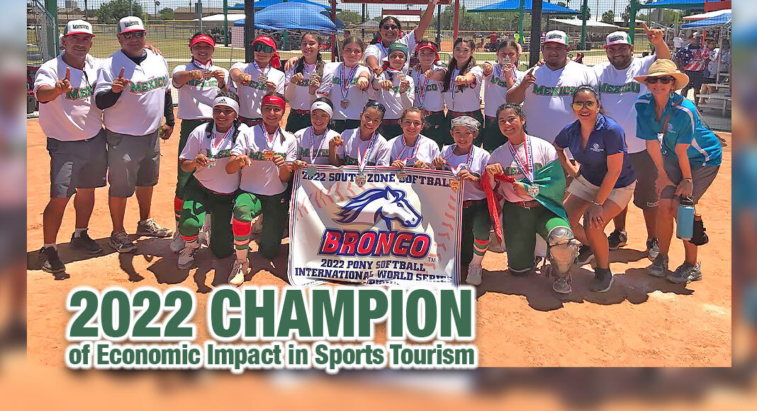 Sports Destination Management honored the PONY International Softball World Series in McAllen last summer as the 2022 Champion of Economic Impact in Sports Tourism.  Image courtesy