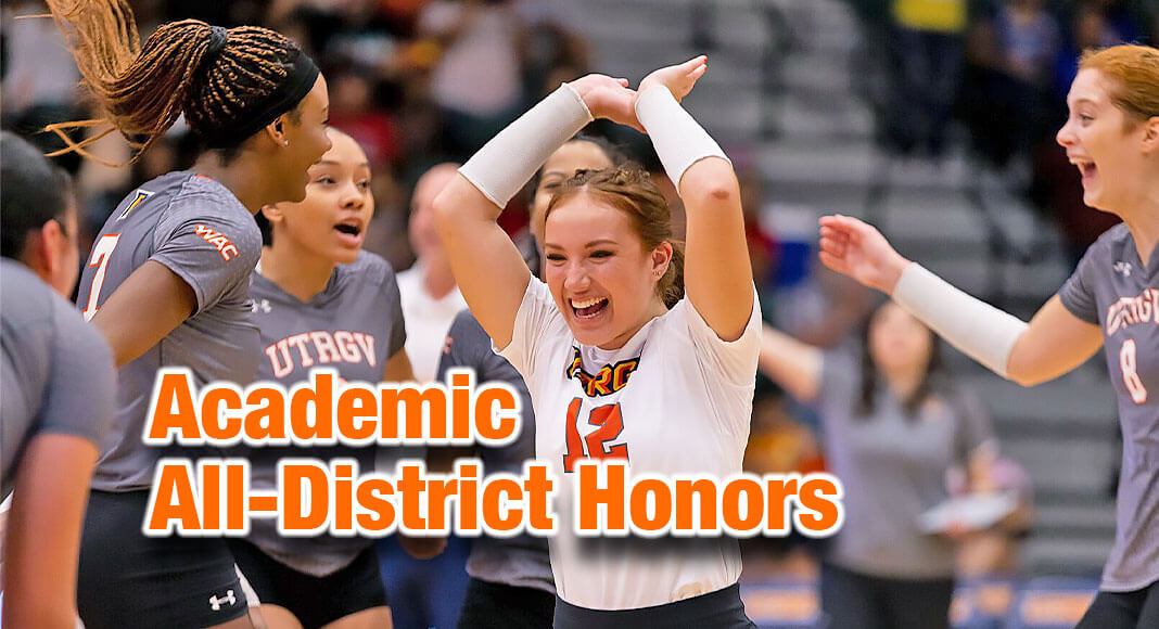 Four volleyball student-athletes at The University of Texas Rio Grande Valley (UTRGV), sophomores Luanna Emiliano and Perris Key and juniors Luisa Silva Dos Santos and Regina Tijerina, are part of the Academic All-District® volleyball team. UTRGV Image