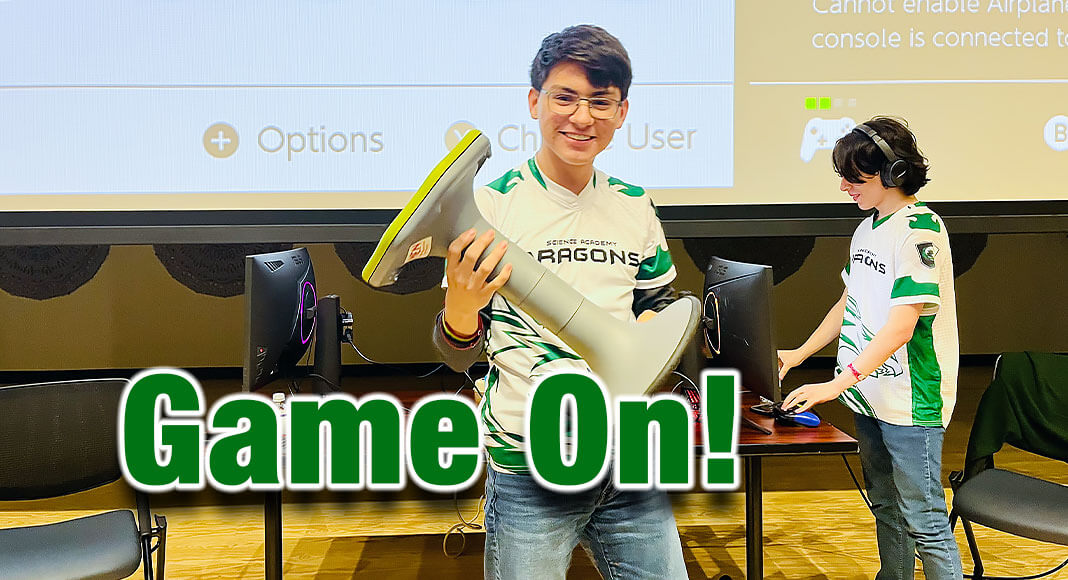  
South Texas ISD Science Academy Junior Leo Guajardo triumphed over fellow Junior Larry de Los Santos in a best-of-three Super Smash Bros. match and took home a brand-new gaming chair, which will soon be engraved with his name. Courtesy image