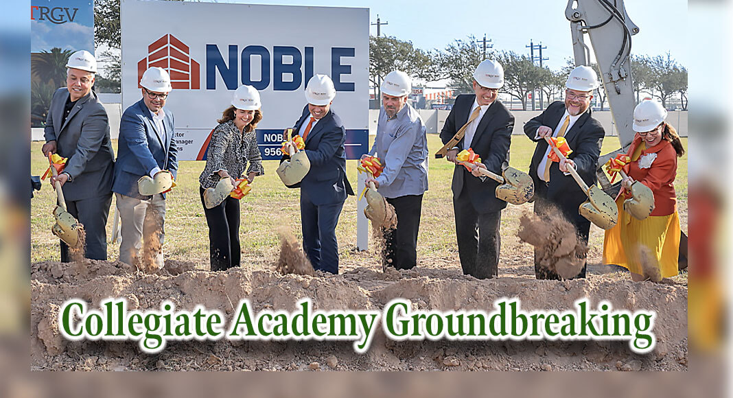 UTRGV and the McAllen Independent School District broke ground for the UTRGV-McAllen ISD Collegiate Academy on Wednesday morning. This is a historic partnership will give McAllen high school students a head start in their pursuit of a bachelor’s degree, allowing them to pursue their degree at no cost. (UTRGV Photo by Paul Chouy)
