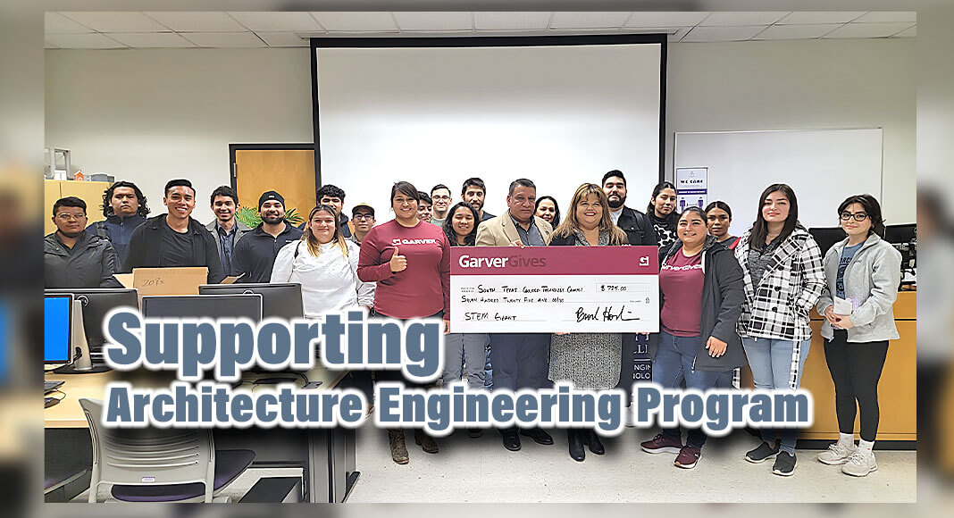 Erica Mata (left), Garver USA Design team leader and an AEDT alumna, was on-hand to present students with STC’s Architectural Engineering Design and Technology department with a check in the amount of $725 to support STEM initiatives. STC Photo