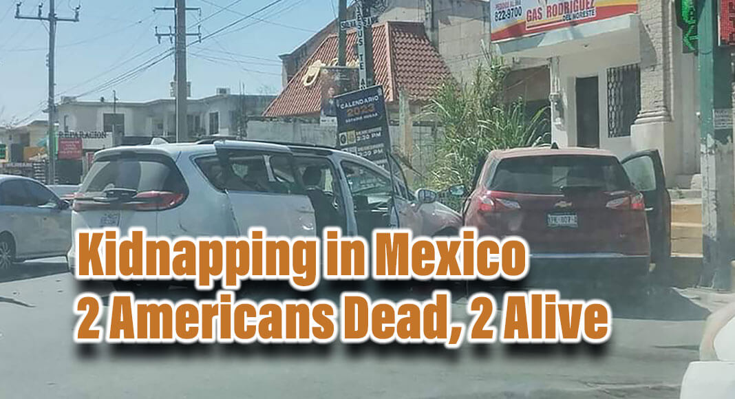 The missing Americans' van at the scene where they were last seen. Image taken from Video shows the four being loaded into the back of a pickup truck. Image Source: Twitter