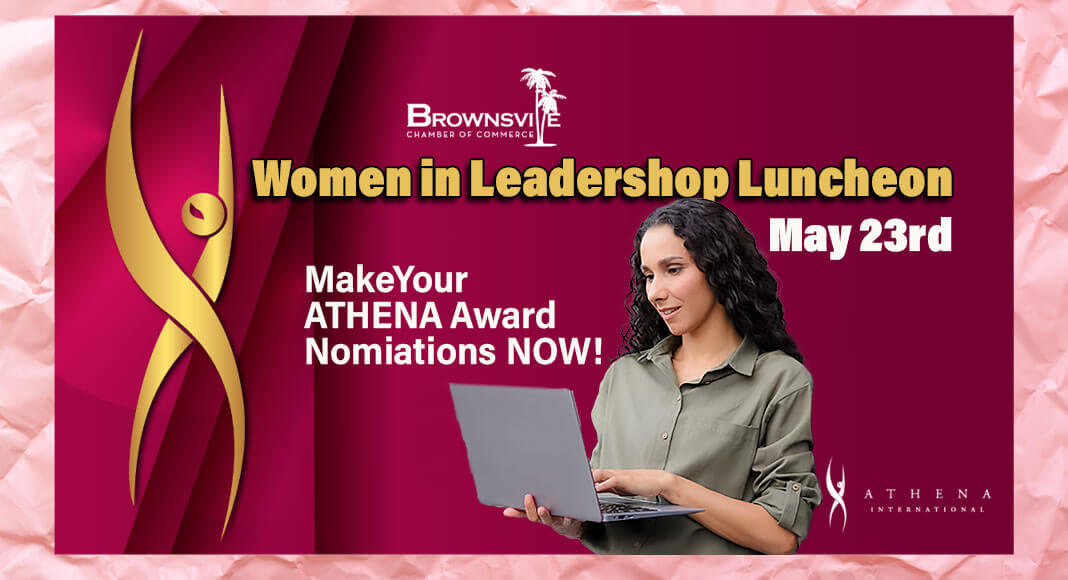  This year, the Brownsville Chamber of Commerce is pleased to announce the first annual ATHENA Award in Brownsville, Texas. Nominations are now being accepted for the ATHENA Leadership Award, ATHENA Young Professional Leadership Award, and the ATHENA Organizational Leadership Award, which will be presented at the Women In Leadership Luncheon on Tuesday, May 23rd, at the Brownsville Events Center.  Courtesy image for illustration purposes