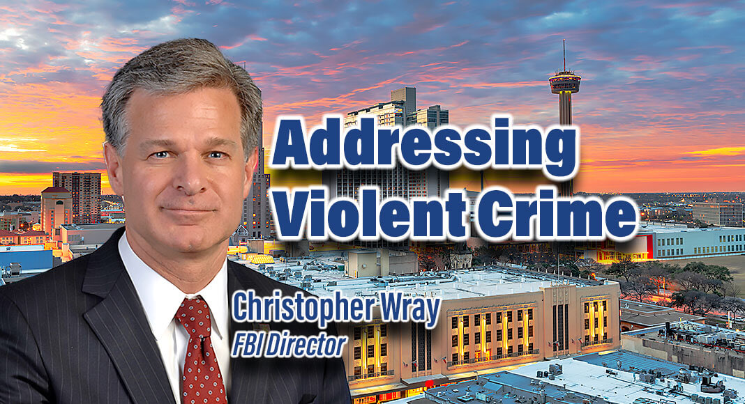 “Fighting violent crime, along with the other threats impacting central and southwest Texas, takes all of us working together—with all our collective strengths, authorities, and expertise,” said Director Wray. Image Source: Federal Bureau of Investigation, Public domain, via Wikimedia Commons. For illustration purposes