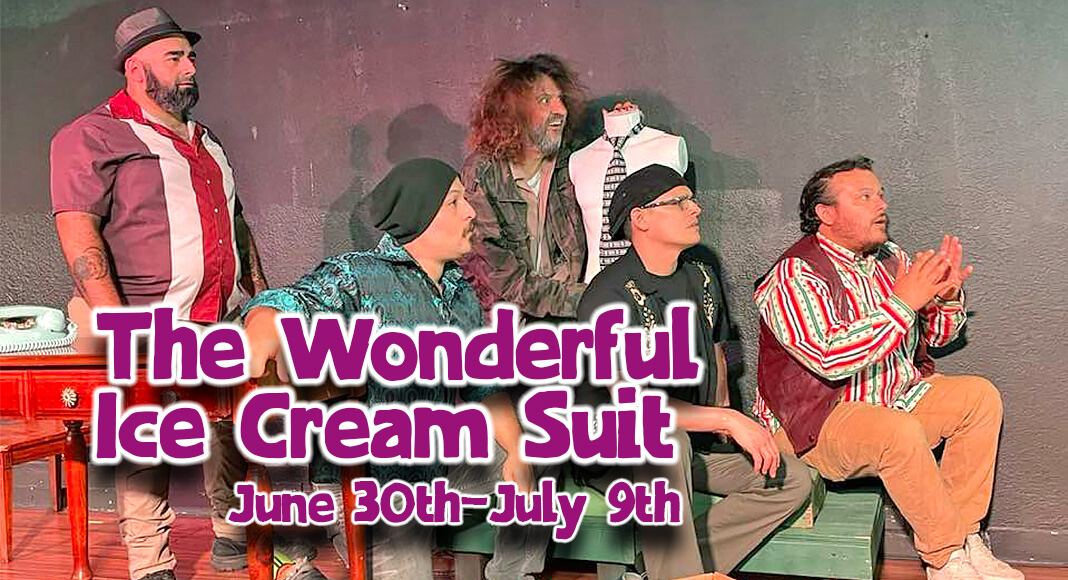 A rehearsal picture for Pharr Community Theater’s upcoming play, “The Wonderful Ice Cream Suit,” playing June 30-July 9 in Pharr. Pictured L-R: Gabriel Arriaga as Gomez, Roy Alex Gomez as Dominguez, Ray Perez as Vamenos, Ruben Valencia as Villanazul and Humberto Moreno as Martinez. Courtesy Image
