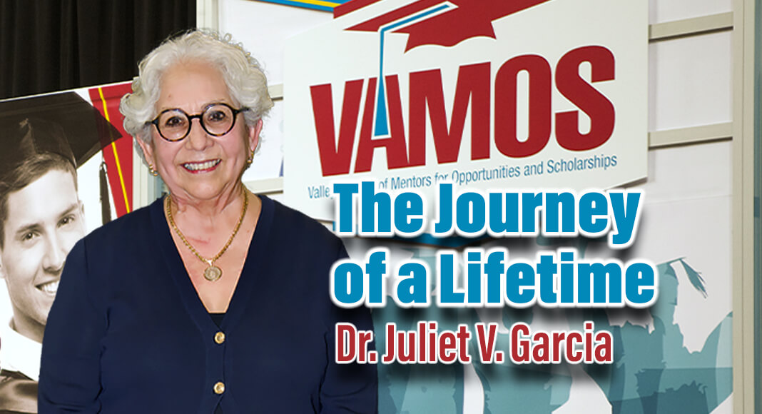 Dr. Juliet V. Garcia, esteemed academic and Presidential Medal of Freedom recipient, delivering her inspiring keynote at the 27th Annual VAMOS Scholarship Banquet, marking a night of celebration, scholarship awards, and breaking barriers in education. Photo by Roberto Hugo Gonzalez