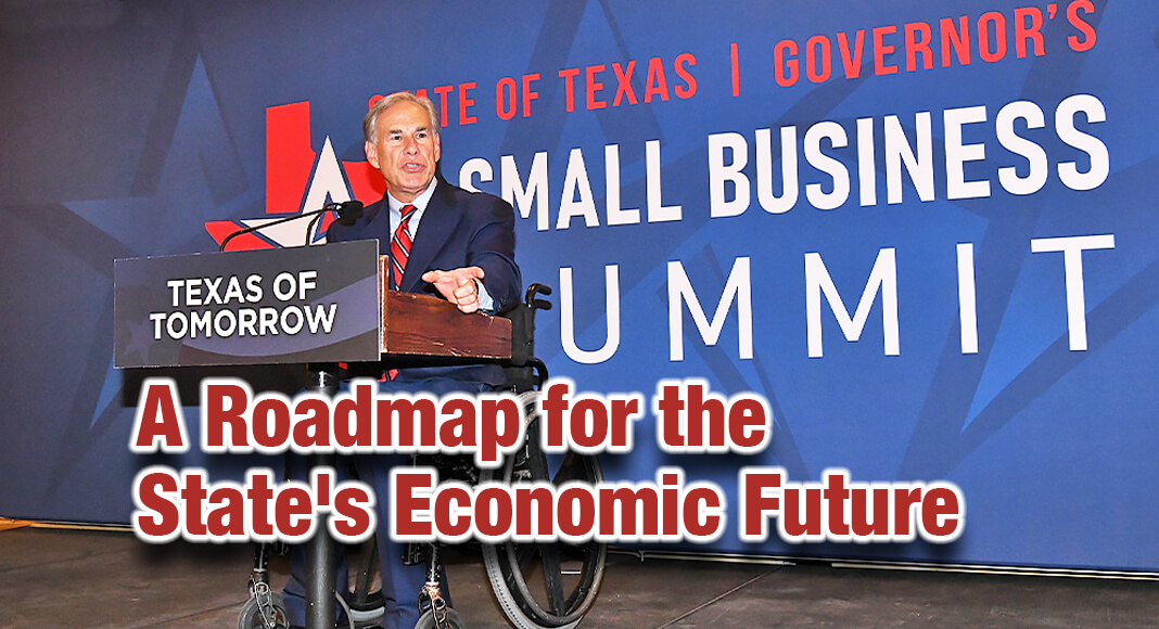 Governor Greg Abbott passionately addressing attendees at the Governor's Small Business Summit in McAllen, Texas, laying out a visionary roadmap for the state's economic future, with emphasis on support for small businesses and skilled workforce development. Mayor Javier Villalobos proudly introduced the Governor, marking a significant milestone in Texas's journey towards growth, innovation, and resilience. Photo by Roberto Hugo González