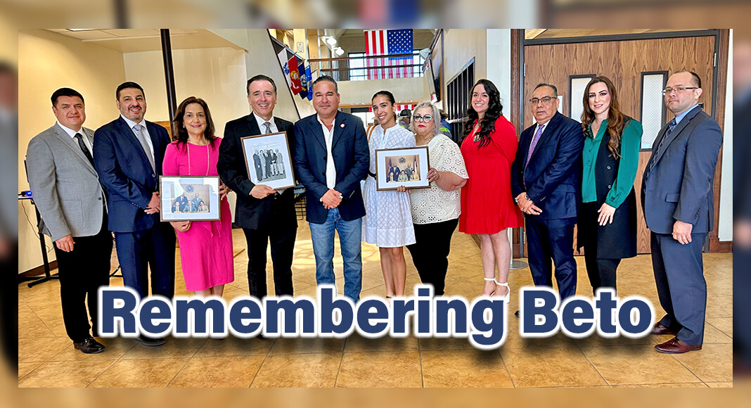 Family, Legacy, and Community: Rick Salinas stands with loved ones and Hidalgo County Commissioner Everardo 'Ever' Villarreal, who honored the life and service of former Mayor Norberto 'Beto' Salinas. Together they celebrate a life of firm dedication, transformative vision, and profound impact on Mission, Texas, encapsulating a spirit of compassion, leadership, and community engagement that continues to inspire. Not in order also pictured City of Mission Mayor Norie Garza, City Commissioner Ruben Plata and Mission City Manager Randy Pérez. Photo by Noah Mangum González