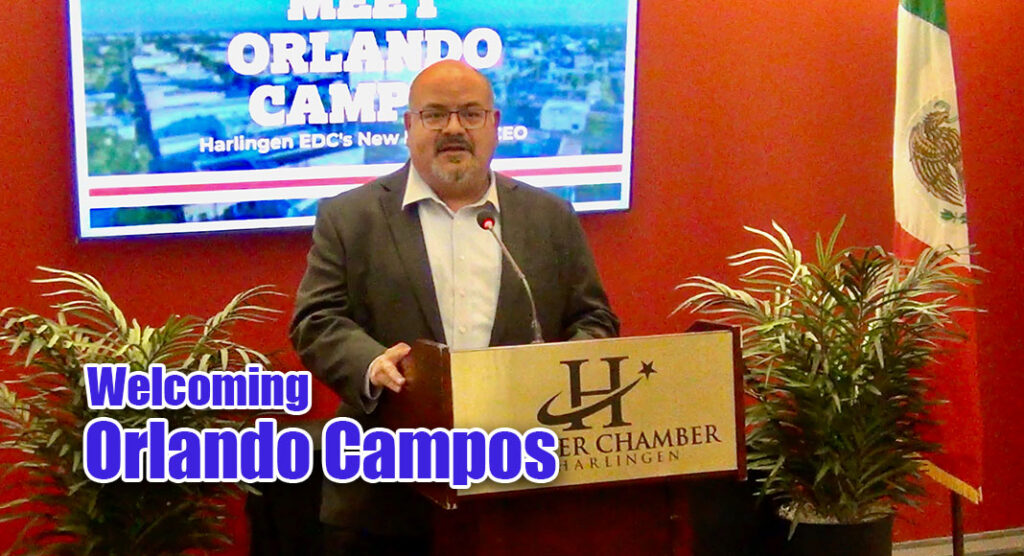 Orlando Campos, the pillar of a transformative era, passionately addressing the Harlingen community, outlining the promising journey ahead for the Harlingen Economic Development Corporation. Video photo by Noah Mangum González