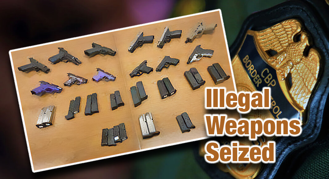12 handguns, 24 magazines seized by CBP officers during outbound inspection at Del Rio Port of Entry. USCBP Image 