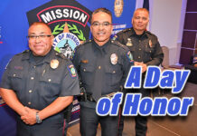 A Triumphant Moment of Leadership Transition: From left to right, the newly promoted Assistant Chief Reynaldo Perez, a 30-year veteran deeply committed to community safety and departmental integrity; at the center, Chief of Police Cesar Torres, the driving force behind the Mission Police Department's dedication to service and excellence; and Assistant Chief Ted Rodriguez, reinforcing a legacy of strong leadership. Together, they stand as pillars of the department at a ceremony that marked significant promotions, welcomed recruits, and emphasized the core values and standards that bind the Mission Police Department to the community it serves. Photo By Roberto Hugo González