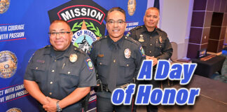 A Triumphant Moment of Leadership Transition: From left to right, the newly promoted Assistant Chief Reynaldo Perez, a 30-year veteran deeply committed to community safety and departmental integrity; at the center, Chief of Police Cesar Torres, the driving force behind the Mission Police Department's dedication to service and excellence; and Assistant Chief Ted Rodriguez, reinforcing a legacy of strong leadership. Together, they stand as pillars of the department at a ceremony that marked significant promotions, welcomed recruits, and emphasized the core values and standards that bind the Mission Police Department to the community it serves. Photo By Roberto Hugo González
