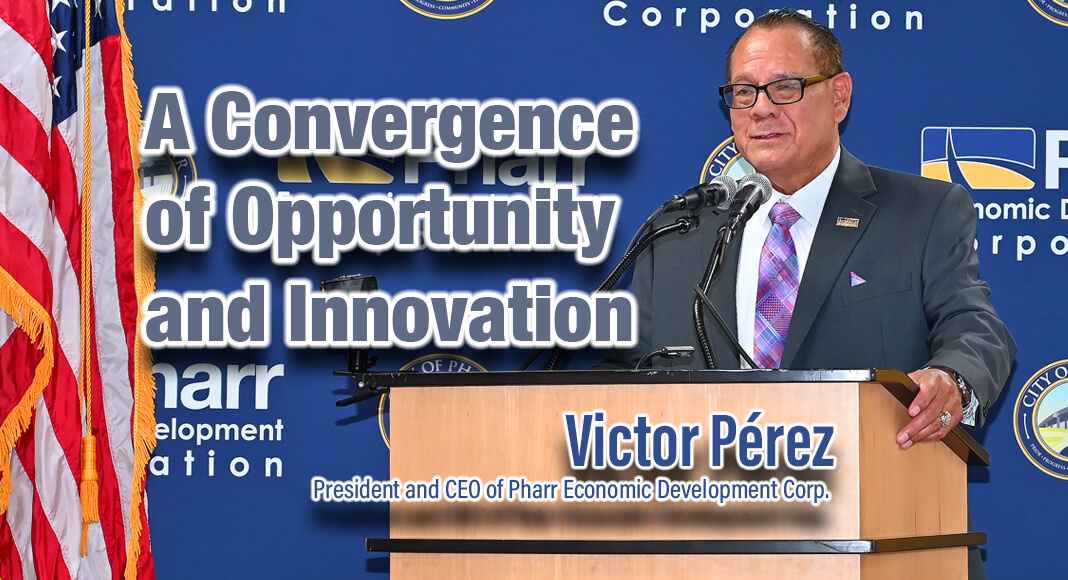 Victor Pérez stands at the podium, starting the Pharr Industrial and Investment Tour with a powerful message of growth and collaboration. His words set the stage for a day of dynamic insights, laying the groundwork for Pharr's future as a flourishing industrial hub. Photo by Roberto Hugo González