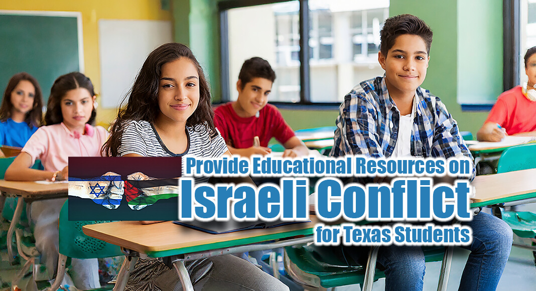 Governor Greg Abbott encouraged schools across the state to utilize additional lessons and resources shared by the Texas Education Agency (TEA) to increase awareness and understanding of the Israel-Hamas war and root causes of conflict in the region.  Image for illustration purposes (AI).