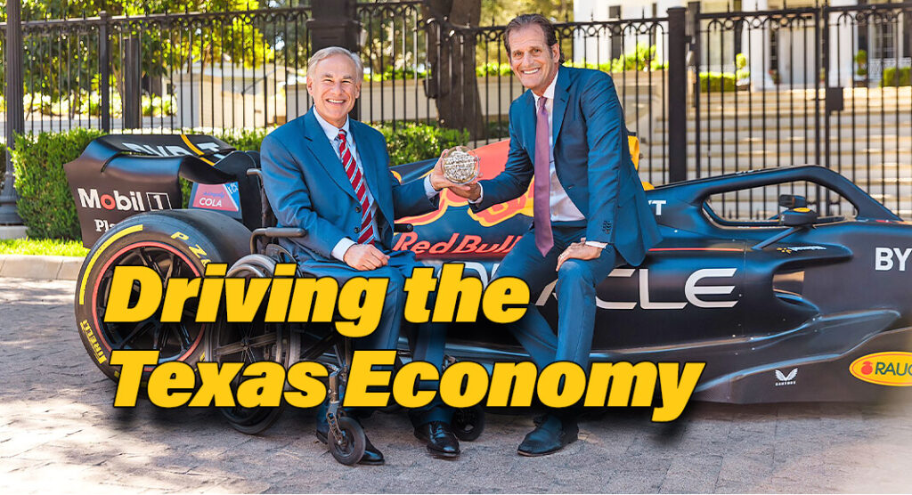 Governor Greg Abbott hosted the Formula 1 (F1) Lenovo United States Grand Prix at Circuit of The Americas (COTA) car presentation in front of the Governor's Mansion in Austin. The Governor was joined by COTA Chairman and Co-Founder Bobby Epstein. Photo: Office of the Governor