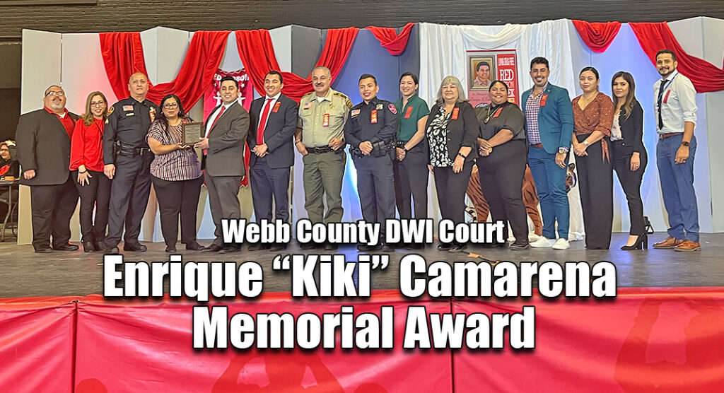 The Webb County Community Coalition presents the 2023 Enrique “Kiki” Camarena Memorial Award to Judge Victor Villarreal, the DWI Court Team, and the DWI Court partners at Martin High School’s Red Ribbon Campaign Kick Off. Courtesy Image