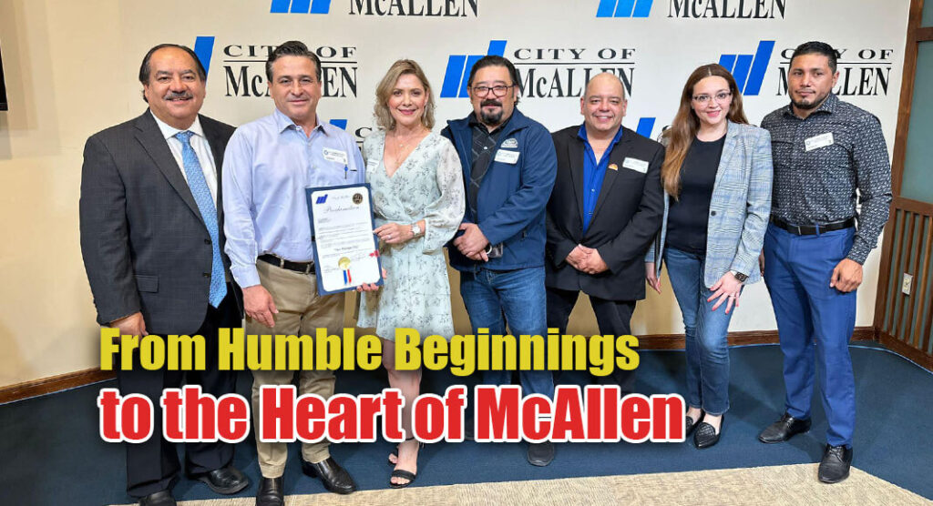 Pictured above, from L-R: McAllen City Commissioner Antonio “Tony” Aguirre; Juan Francisco Ochoa, Jr. “Pancho chico”, and his wife Patricia Ochoa; Luis Elizondo, Supply Chain Manager; Marcelo Rodriguez, Marketing Field Manager; Patricia Barreto, Sr. Manager of Marketing and Guest Relations; Adal Cisneros, Operations. Photo credit City of McAllen