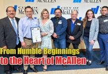 Pictured above, from L-R: McAllen City Commissioner Antonio “Tony” Aguirre; Juan Francisco Ochoa, Jr. “Pancho chico”, and his wife Patricia Ochoa; Luis Elizondo, Supply Chain Manager; Marcelo Rodriguez, Marketing Field Manager; Patricia Barreto, Sr. Manager of Marketing and Guest Relations; Adal Cisneros, Operations. Photo credit City of McAllen