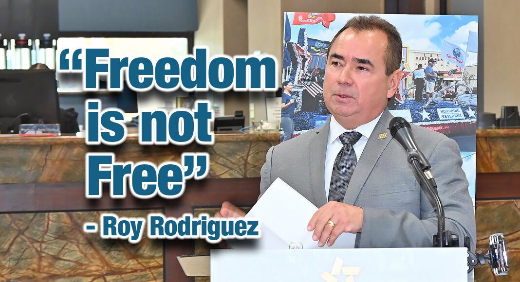 Honoring Service and Sacrifice: McAllen City Manager Roy Rodriguez Emphasizes the Cost of Freedom at Veterans Day Event. Photo by Roberto Hugo González
