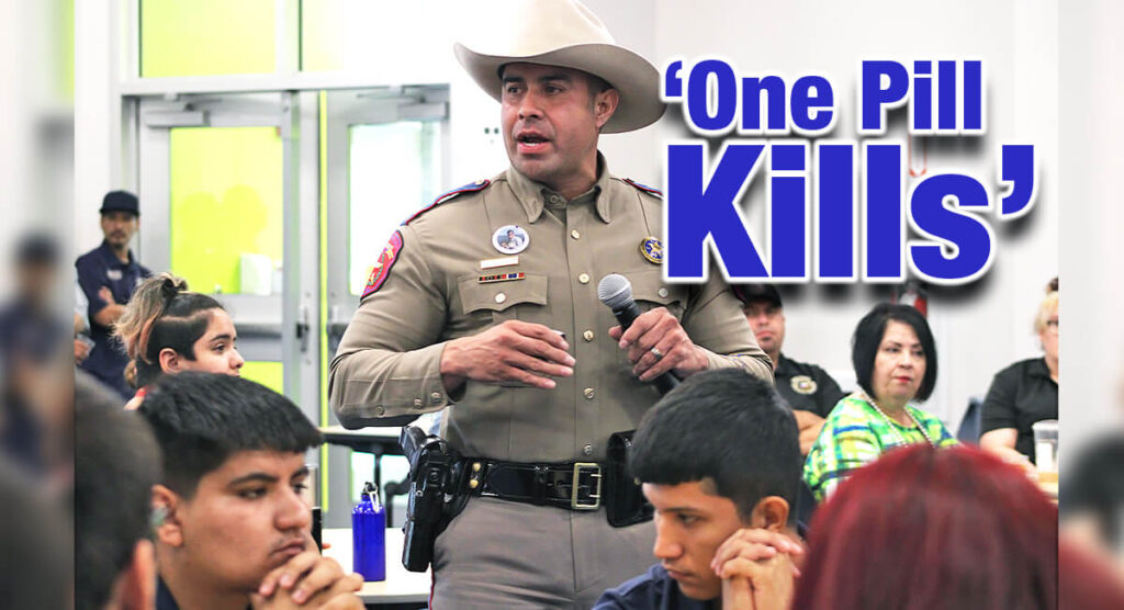 Department of Public Safety spokesperson Lt. Chris Olivarez (above) speaks with students during a Fentanyl Awareness Forum in Starr County. With October marking the first ever Fentanyl Poisoning Awareness Month in Texas, Criminal Justice students at South Texas College’s Starr County campus have joined the statewide campaign, in partnership with Texas Health and Human Services and Gov. Greg Abbott, to raise awareness on the dangers of fentanyl poisoning in local communities. STC Image