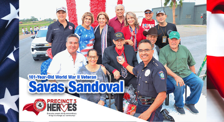 Commissioner Villarreal Awards 101-Year-Old World War II Veteran, Savas Sandoval, with Precinct 3 Heroes Award