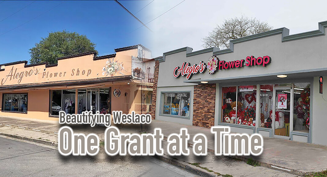 Before and After of Alegro's Flower Shop Façade Renovations and Improvements Grant. Image Courtesy of Weslaco EDC