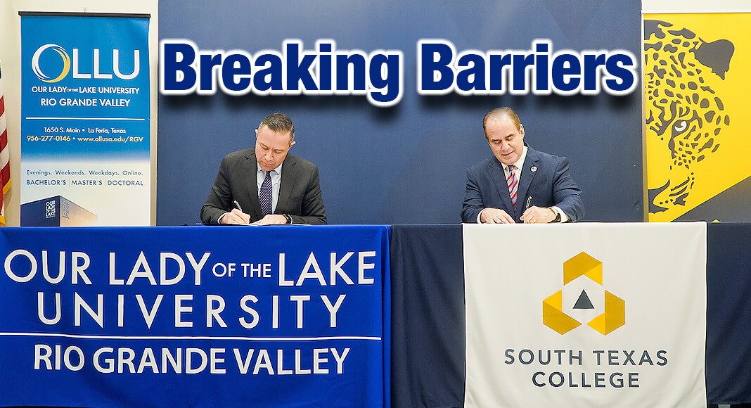 Pictured left to right – OLLU President Abel A. Chavez, Ph.D. and STC President Ricardo J. Solis, Ph.D., signed an articulation agreement earlier this week that gives students at STC pursuing Psychology, general or pre-counseling; Social Work or Criminal Justice the opportunity to go from associate degree to bachelor’s degree, with all credits being transferrable. STC Image