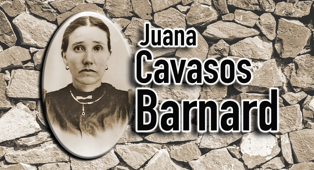 Juana Cavasos Barnard, Indian captive, slaveowner, and pioneer in the area of present Somervell County, was born in Mexico to María Josefina Cavasos and was reportedly of Spanish and Italian lineage and a descendent of the Canary Islanders. Photograph, Portrait of Juana Josefina Cavasos Barnard. Photo by Terry Lee Heaps available on Find a Grave and included in accordance with Title 17 U.S.C. Section 107.