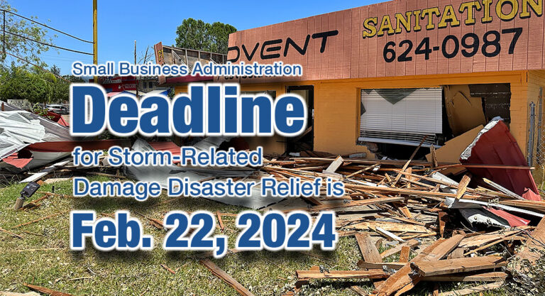 Small Business Administration Deadline for Storm-Related Damage Disaster Relief is Feb. 22, 2024