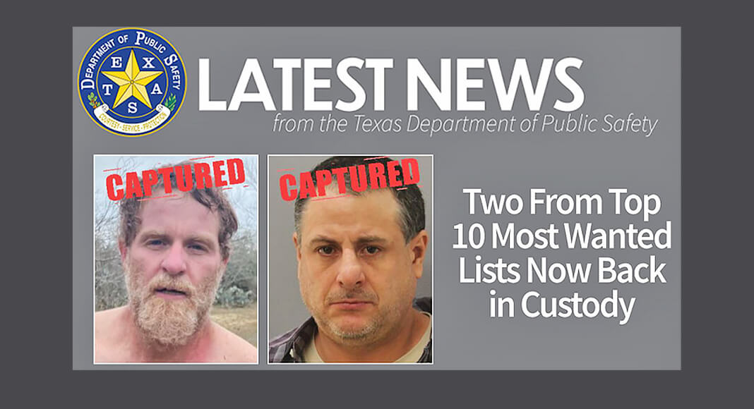 Two of Texas’ 10 Most Wanted are back in custody following their recent arrests. Texas 10 Most Wanted Fugitive Steven Leifeste was arrested Jan. 26. Texas 10 Most Wanted Sex Offender Kenneth Dove Jr. was arrested Feb. 2. A Crime Stoppers reward will not be paid in either arrest. Image courtesy of Texas DPS