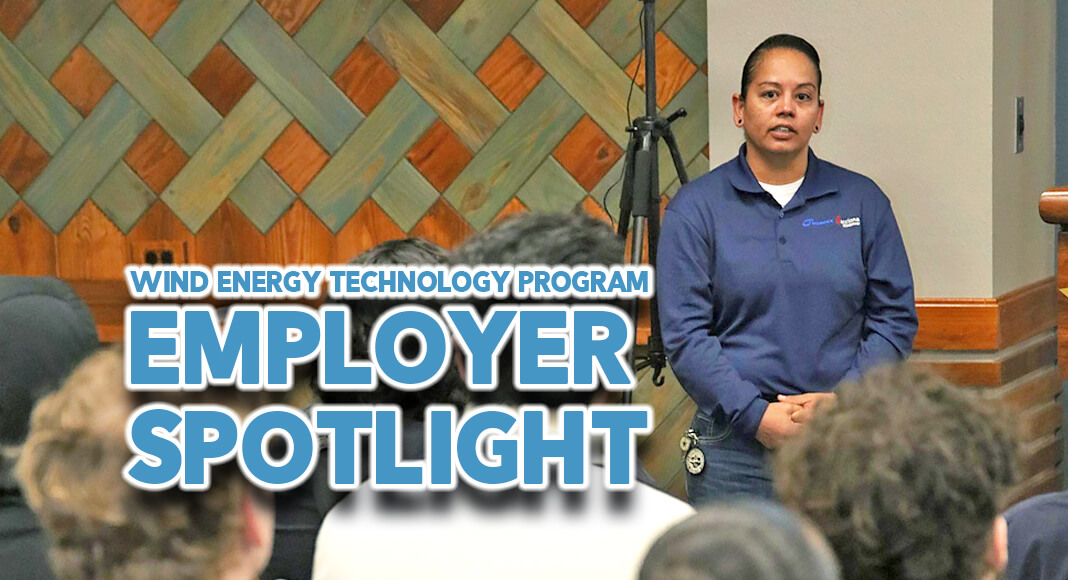 Eva Gonzalez, field support technical specialist for Nordex Group, speaks with TSTC Wind Energy Technology students about available job opportunities during a recent employer spotlight at TSTC’s Harlingen campus. (Photo courtesy of TSTC.)