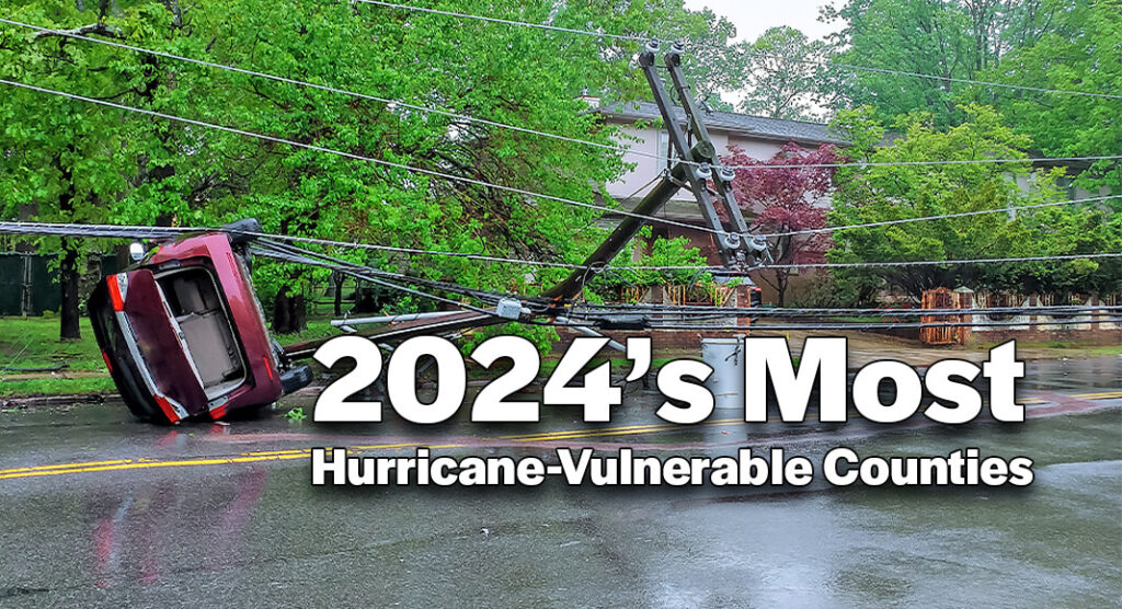 With a hectic hurricane season forecasted for this summer, LawnStarter ranked 2024’s Most Hurricane-Vulnerable Counties. Image for illustration purposes