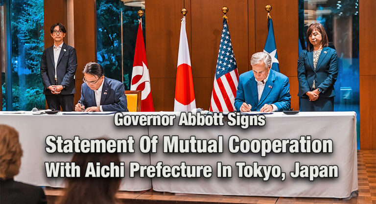 Governor Abbott Signs Statement Of Mutual Cooperation With Aichi Prefecture In Tokyo, Japan