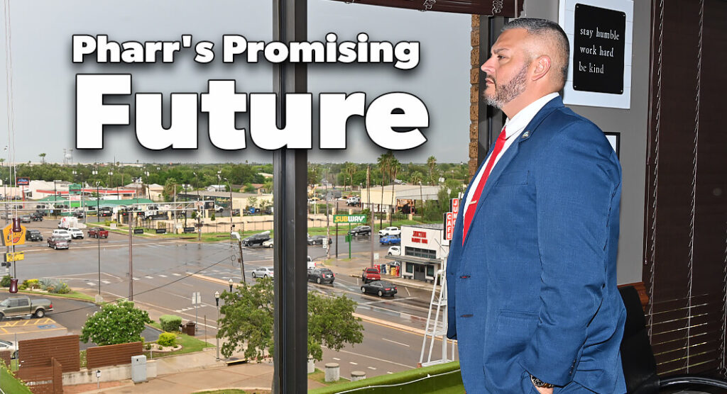 Dr. Jonathan Flores reflects on Pharr's future from his office on the 4th floor, overlooking the city he leads with dedication and vision. Photo by Roberto Hugo González