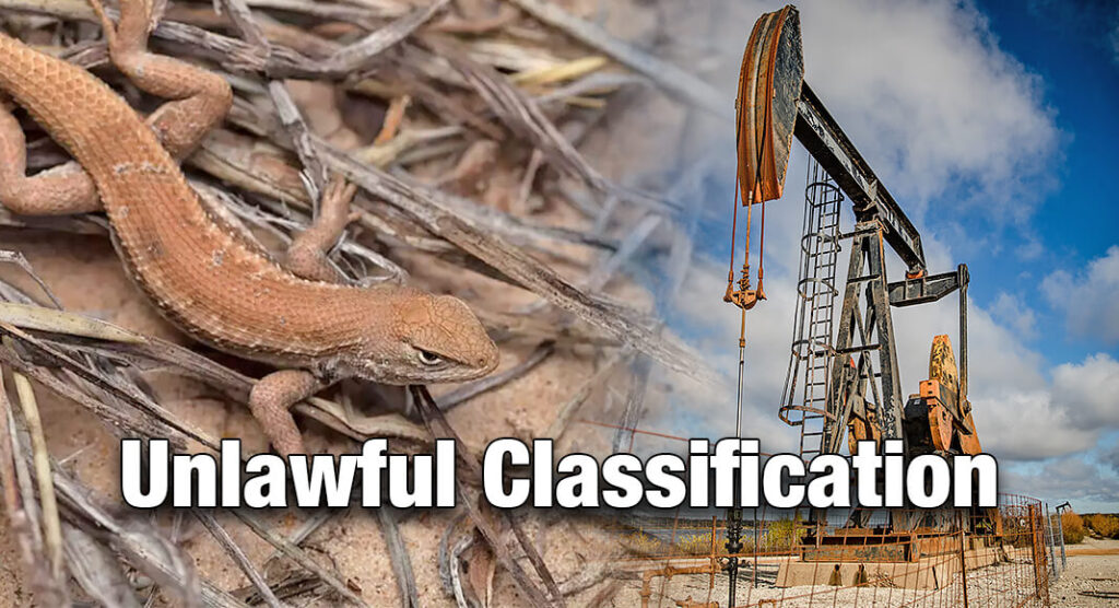 Texas Attorney General Ken Paxton sued the U.S. Department of the Interior, the U.S. Fish and Wildlife Service, and Biden Administration officials for unlawfully classifying the dunes sagebrush lizard as an endangered species in violation of the Endangered Species Act (“ESA”). Image source: FSA.gov. Oil well for illustration purposes