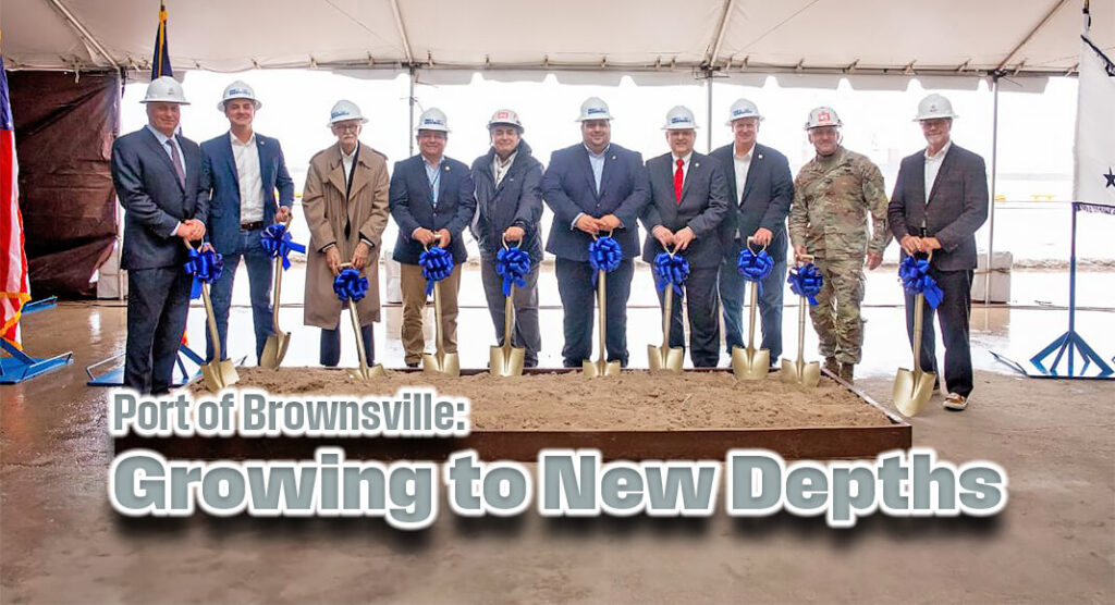 From left to right: Matt Schatzman, NextDecade Chairman and CEO; Ernesto Gutierrez, Brownsville Navigation District Commissioner; John Wood, Brownsville Navigation District Commissioner; Sergio Tito Lopez, Brownsville Navigation District Vice Chairman; Jaime Pinkham, Assistant Secretary of the Army, Civil Works; Esteban Guerra, Brownsville Navigation District Chairman; William Dietrich, Port Director and CEO; John Reed, Brownsville Navigation District Secretary; Col. George H. Walter, U.S. Army Corps of Engineers Southwestern Division Commander; and David Keane, NextDecade Senior Vice President Policy & Corporate Affairs. Image courtesy of Port of Brownsville