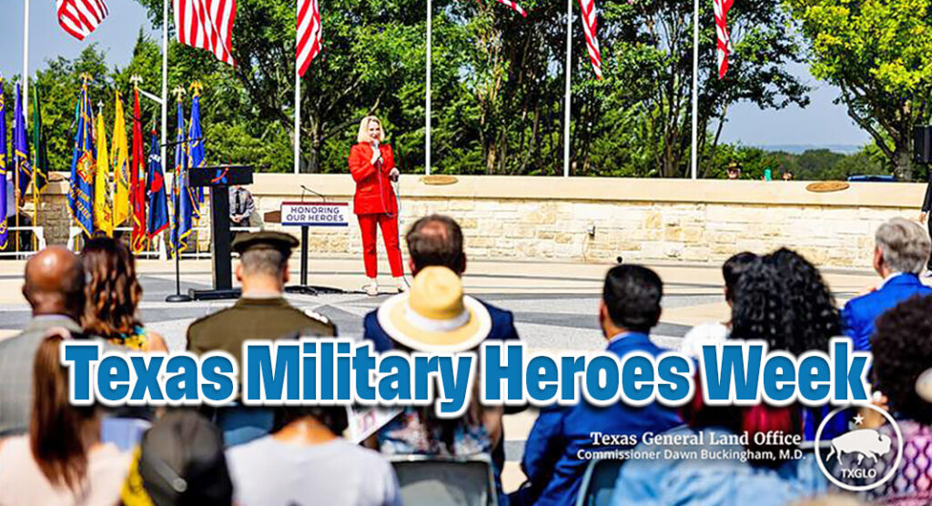 VLB Chairwoman Dawn Buckingham, M.D., speaks at the Central Texas State Veteran Cemetery in Killeen on Memorial Day 2024. Image courtesy of Texas GLO