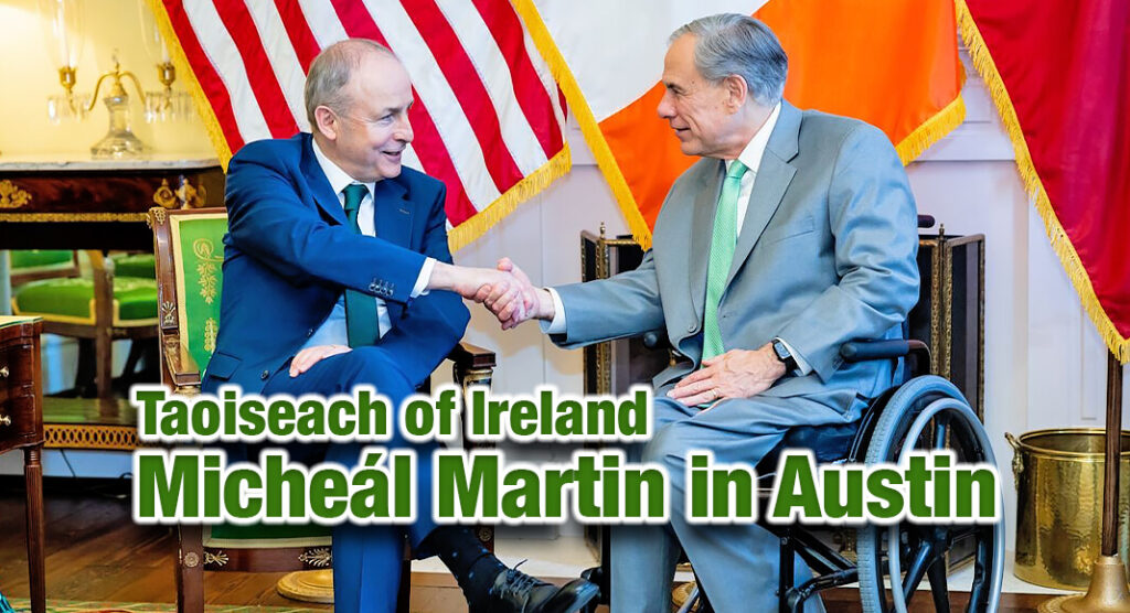 Governor Greg Abbott and First Lady Cecilia Abbott hosted the Taoiseach of Ireland Micheál Martin and his wife, Mary Martin, at the Governor’s Mansion in Austin. Photo: Office of The Governor