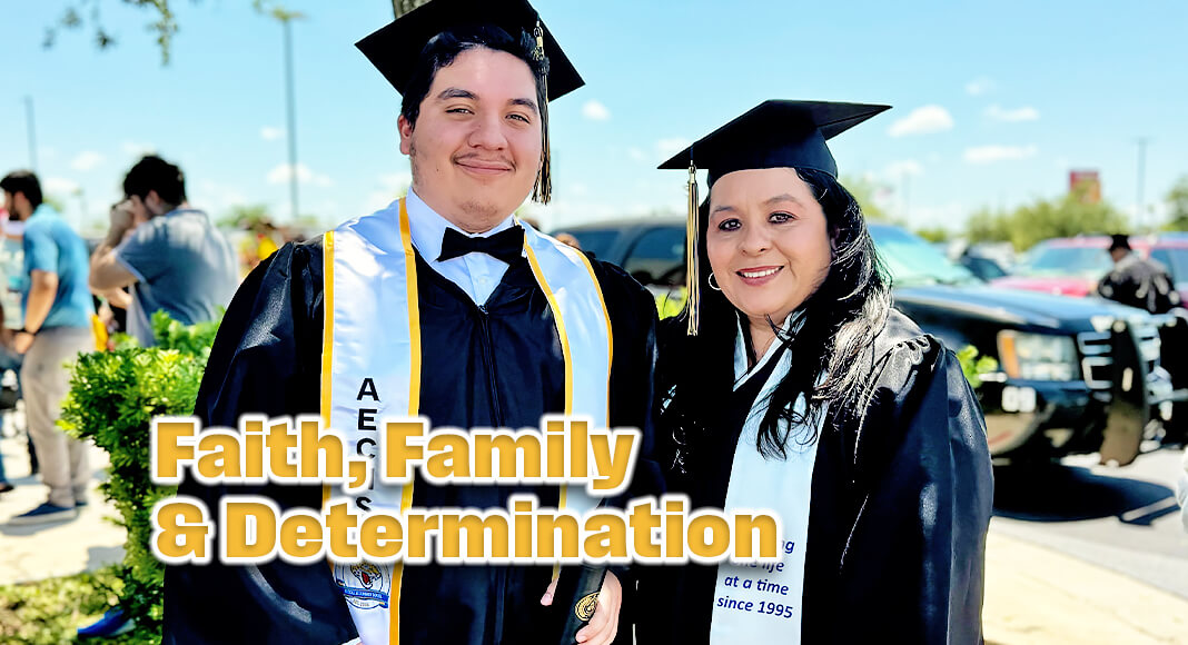 After more than a decade of putting her education on hold to raise her children, 54-year-old single mom Cristina Lopez walked across the stage just a day after her youngest son, Aaron Santos Lopez and proudly earned their associate degrees from South Texas College, together. STC image